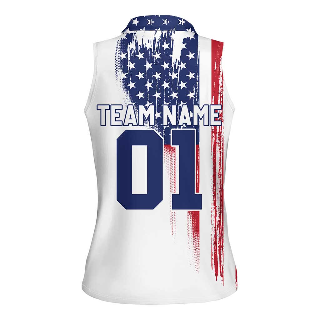 Motocross Rider Graphic Dirtbike Racing Women Sleeveless Polo Shirt with Distressed American Flag and Custom Number - Wonder Print Shop
