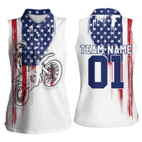 Motocross Rider Graphic Dirtbike Racing Women Sleeveless Polo Shirt with Distressed American Flag and Custom Number - Wonder Print Shop