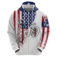 Motocross Rider Graphic Dirtbike Racing Zip Hoodie with Distressed American Flag and Custom Number - Wonder Print Shop