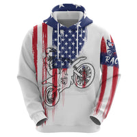 Motocross Rider Graphic Dirtbike Racing Zip Hoodie with Distressed American Flag and Custom Number - Wonder Print Shop