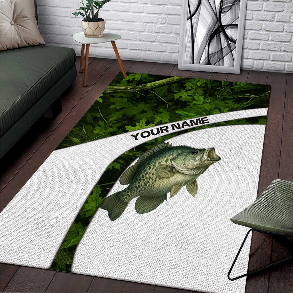 Crappie Fishing Green Camo Area Rug with Leaf Camouflage and Custom Name Design - Wonder Print Shop