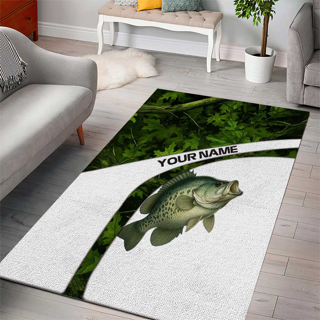 Crappie Fishing Green Camo Area Rug with Leaf Camouflage and Custom Name Design - Wonder Print Shop