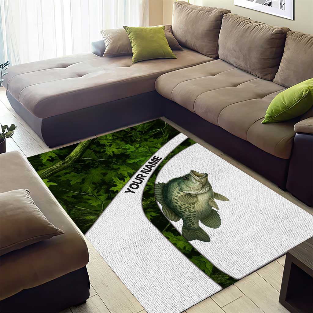Crappie Fishing Green Camo Area Rug with Leaf Camouflage and Custom Name Design - Wonder Print Shop