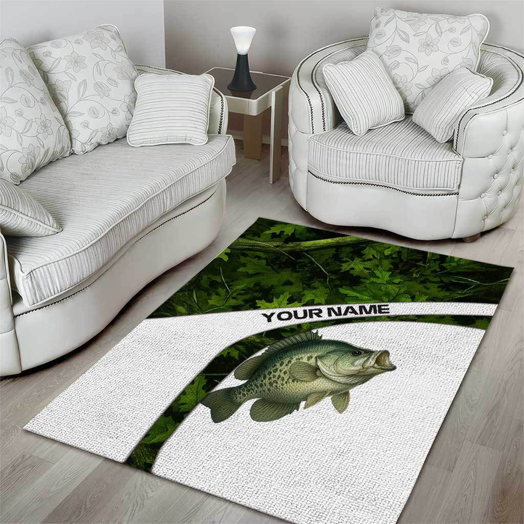 Crappie Fishing Green Camo Area Rug with Leaf Camouflage and Custom Name Design - Wonder Print Shop