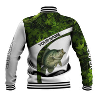 Crappie Fishing Green Camo Baseball Jacket with Leaf Camouflage and Custom Name Design - Wonder Print Shop
