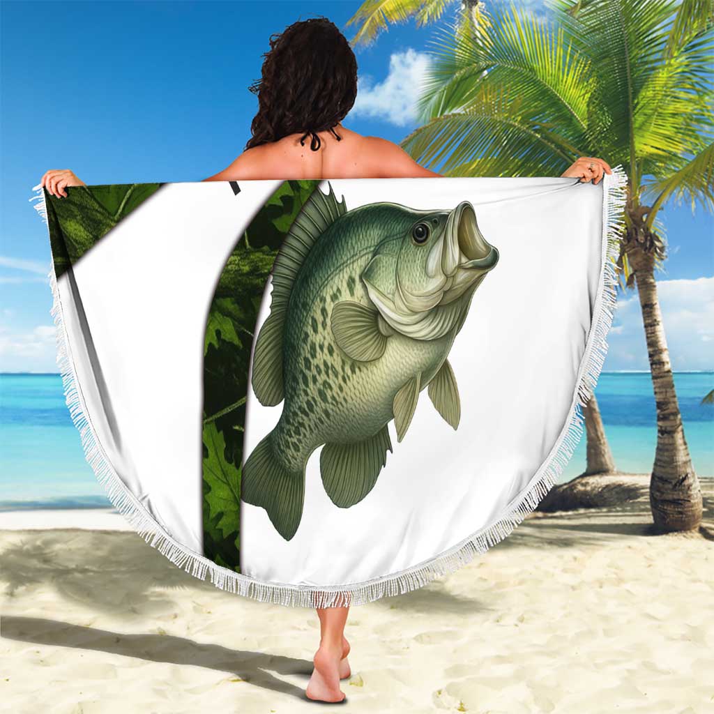 Crappie Fishing Green Camo Beach Blanket with Leaf Camouflage and Custom Name Design - Wonder Print Shop