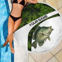 Crappie Fishing Green Camo Beach Blanket with Leaf Camouflage and Custom Name Design - Wonder Print Shop