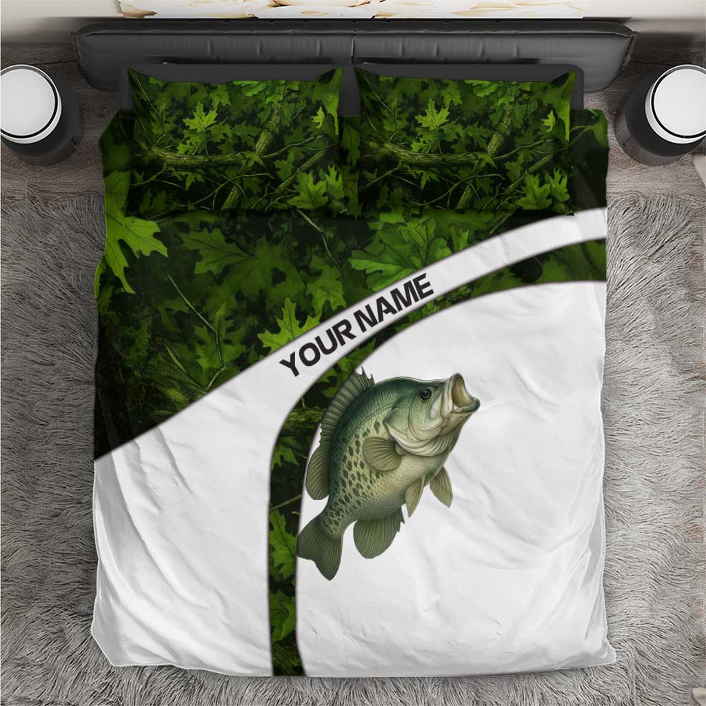 Crappie Fishing Green Camo Bedding Set with Leaf Camouflage and Custom Name Design - Wonder Print Shop