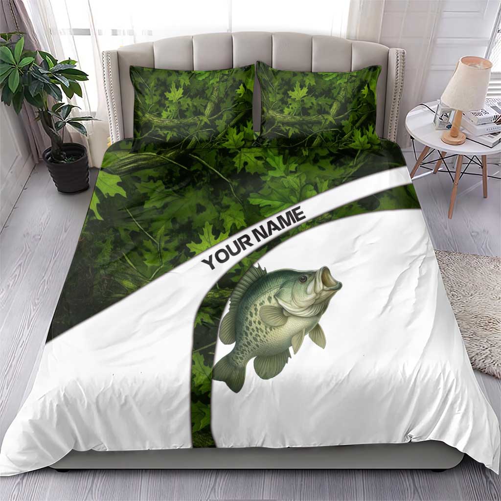 Crappie Fishing Green Camo Bedding Set with Leaf Camouflage and Custom Name Design - Wonder Print Shop