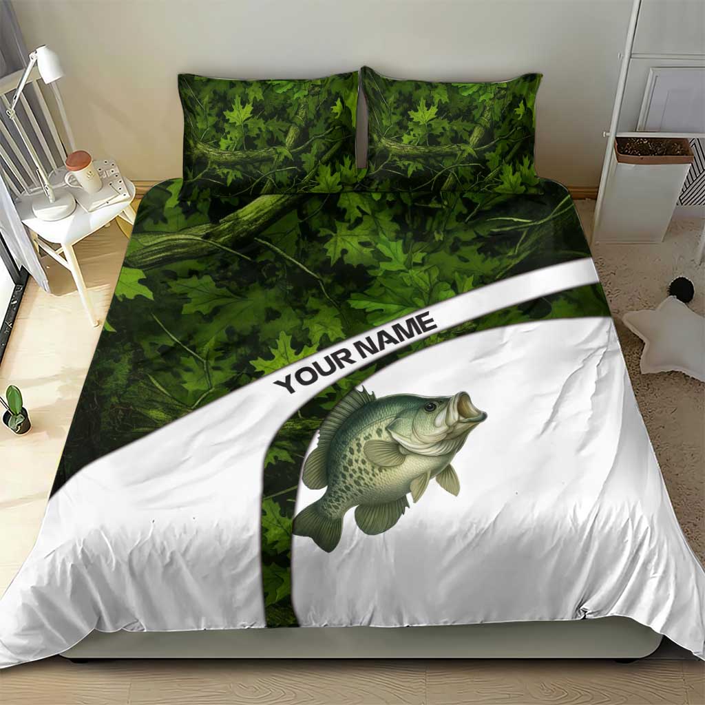 Crappie Fishing Green Camo Bedding Set with Leaf Camouflage and Custom Name Design - Wonder Print Shop