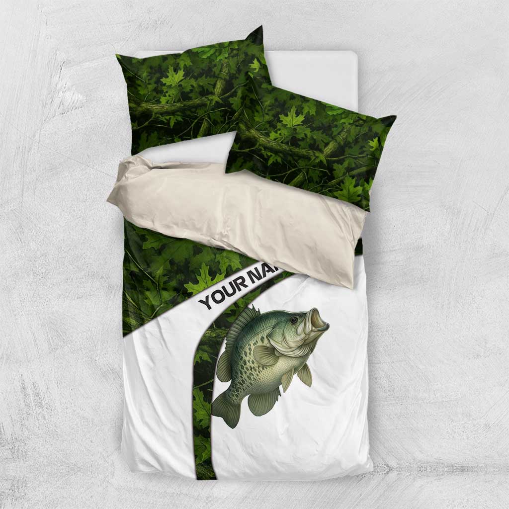 Crappie Fishing Green Camo Bedding Set with Leaf Camouflage and Custom Name Design - Wonder Print Shop