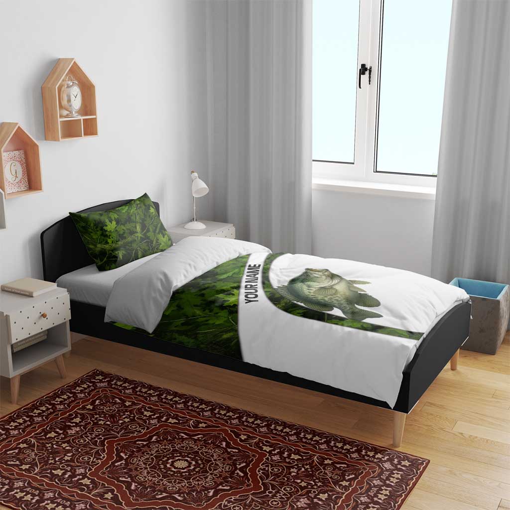 Crappie Fishing Green Camo Bedding Set with Leaf Camouflage and Custom Name Design - Wonder Print Shop