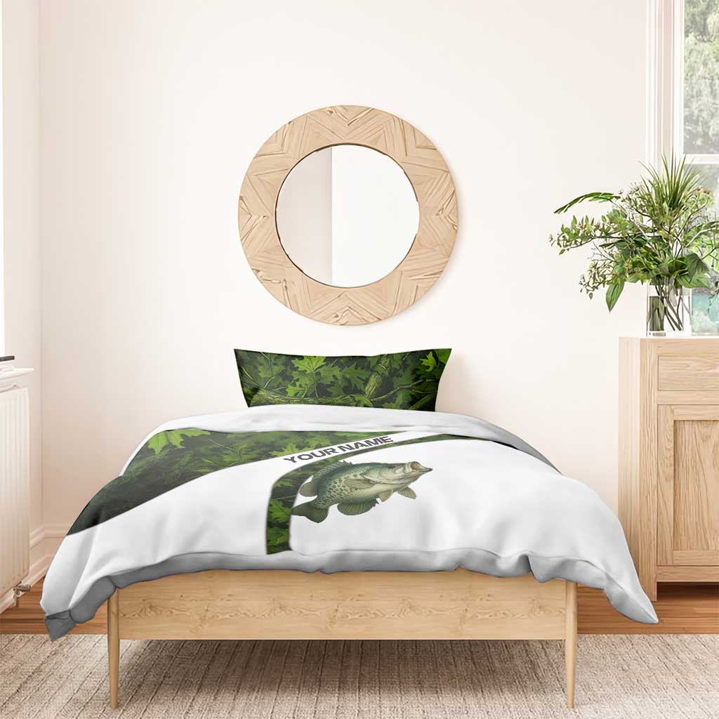 Crappie Fishing Green Camo Bedding Set with Leaf Camouflage and Custom Name Design - Wonder Print Shop