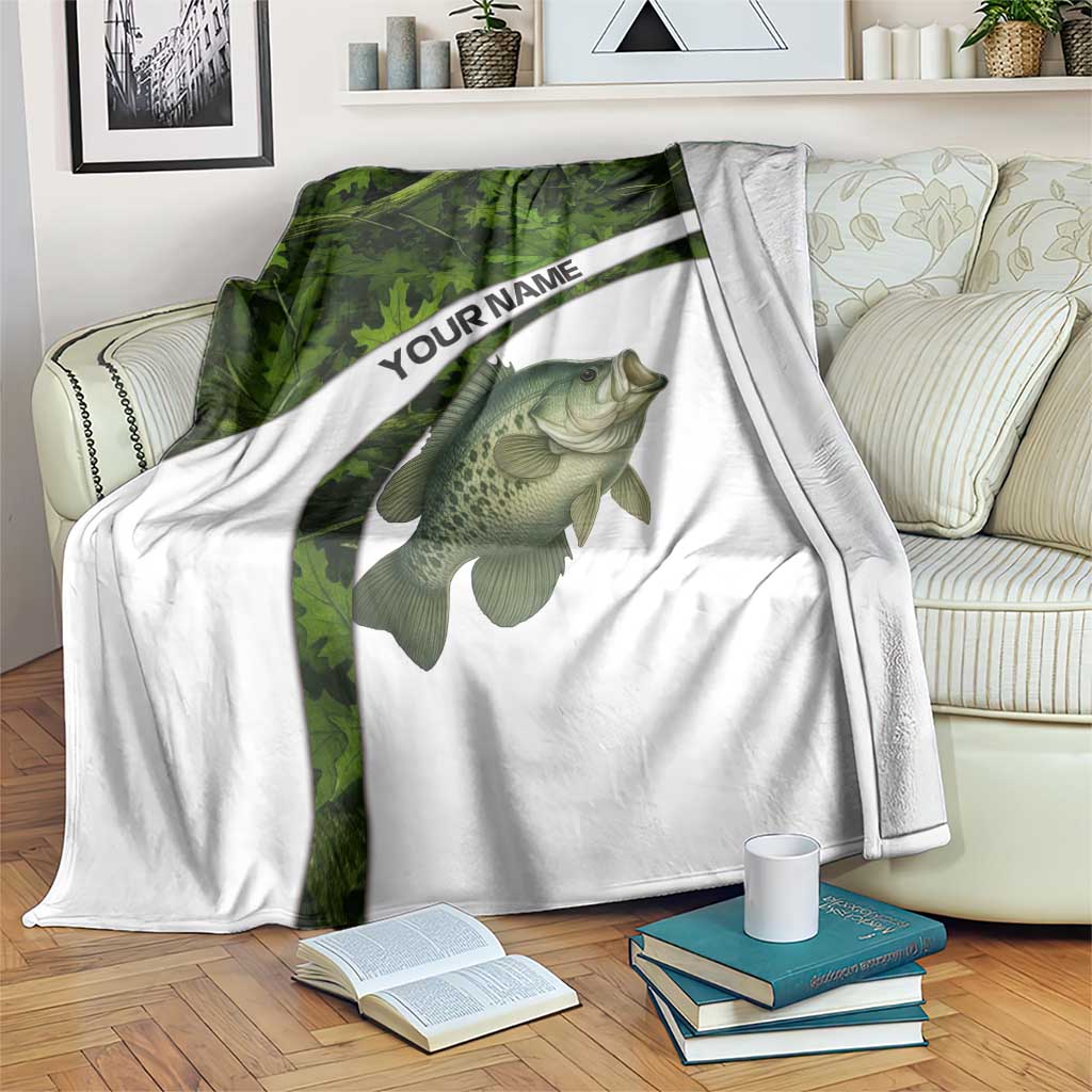 Crappie Fishing Green Camo Blanket with Leaf Camouflage and Custom Name Design - Wonder Print Shop