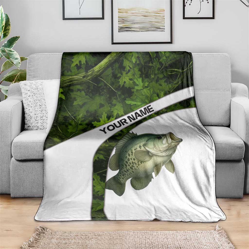 Crappie Fishing Green Camo Blanket with Leaf Camouflage and Custom Name Design - Wonder Print Shop