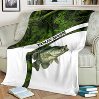 Crappie Fishing Green Camo Blanket with Leaf Camouflage and Custom Name Design - Wonder Print Shop