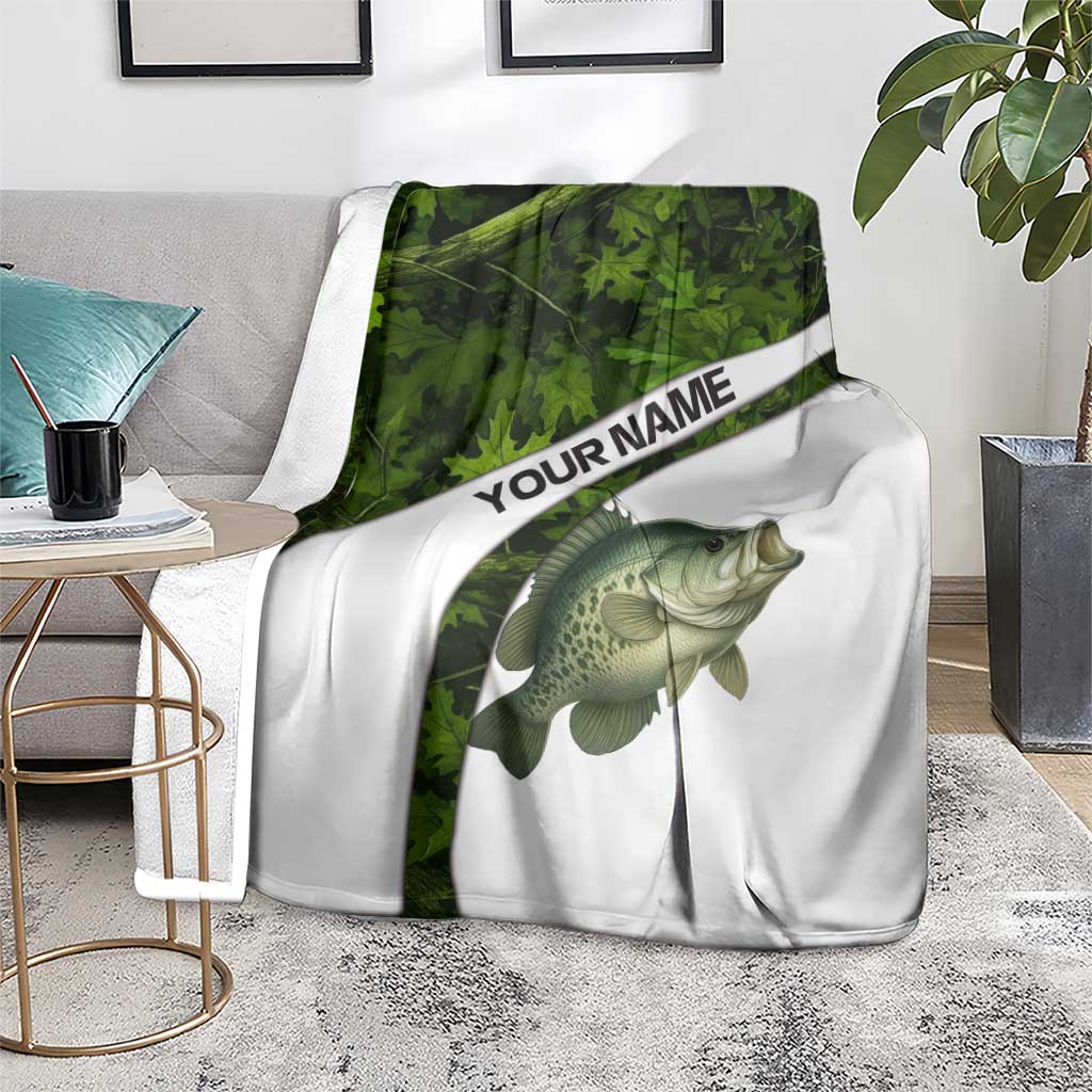 Crappie Fishing Green Camo Blanket with Leaf Camouflage and Custom Name Design - Wonder Print Shop