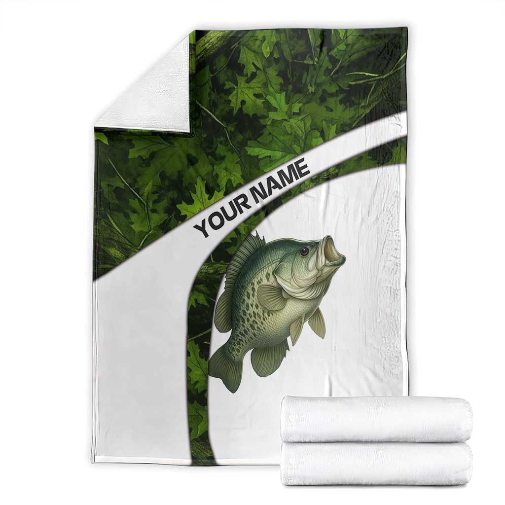 Crappie Fishing Green Camo Blanket with Leaf Camouflage and Custom Name Design - Wonder Print Shop