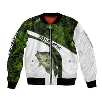 Crappie Fishing Green Camo Bomber Jacket with Leaf Camouflage and Custom Name Design - Wonder Print Shop