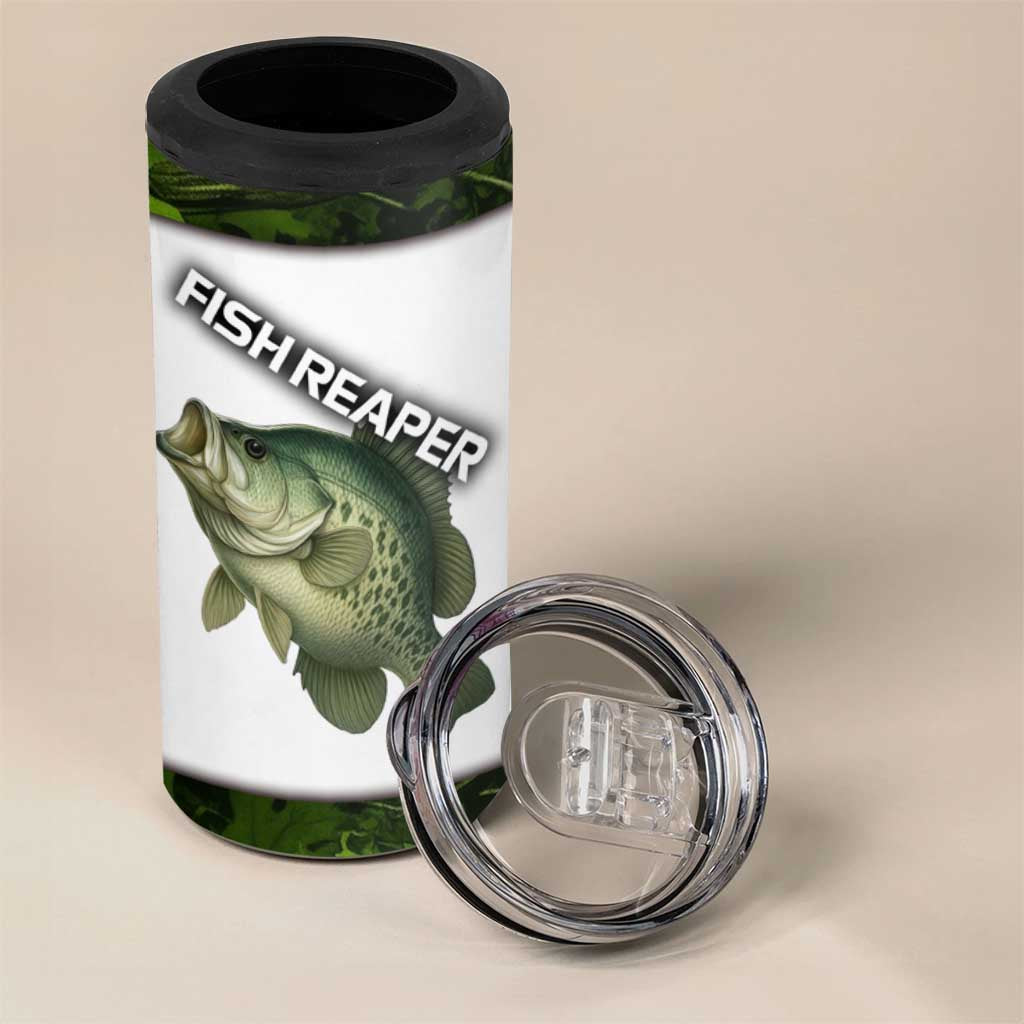 Crappie Fishing Green Camo 4 in 1 Can Cooler Tumbler with Leaf Camouflage and Custom Name Design - Wonder Print Shop