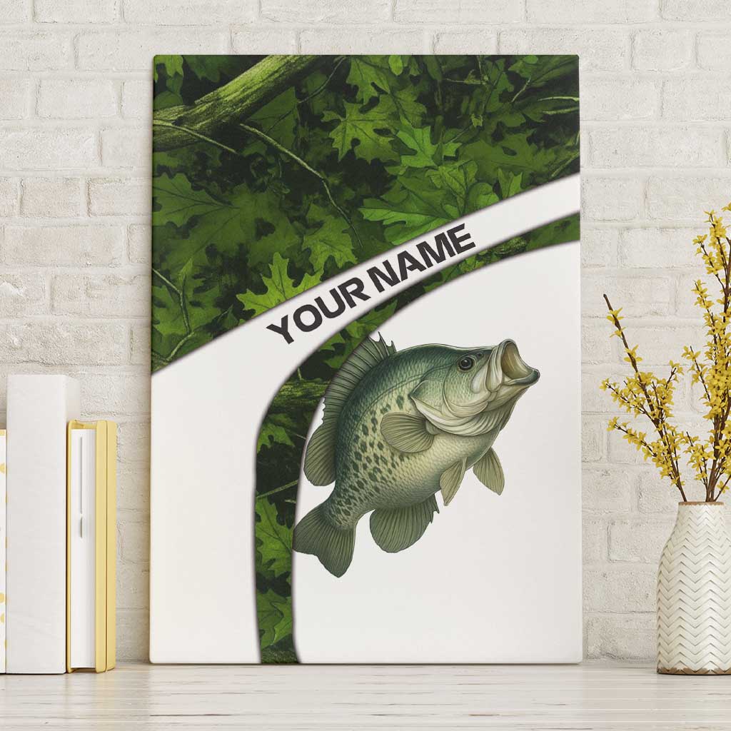 Crappie Fishing Green Camo Canvas Wall Art with Leaf Camouflage and Custom Name Design - Wonder Print Shop