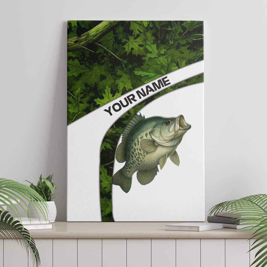 Crappie Fishing Green Camo Canvas Wall Art with Leaf Camouflage and Custom Name Design - Wonder Print Shop