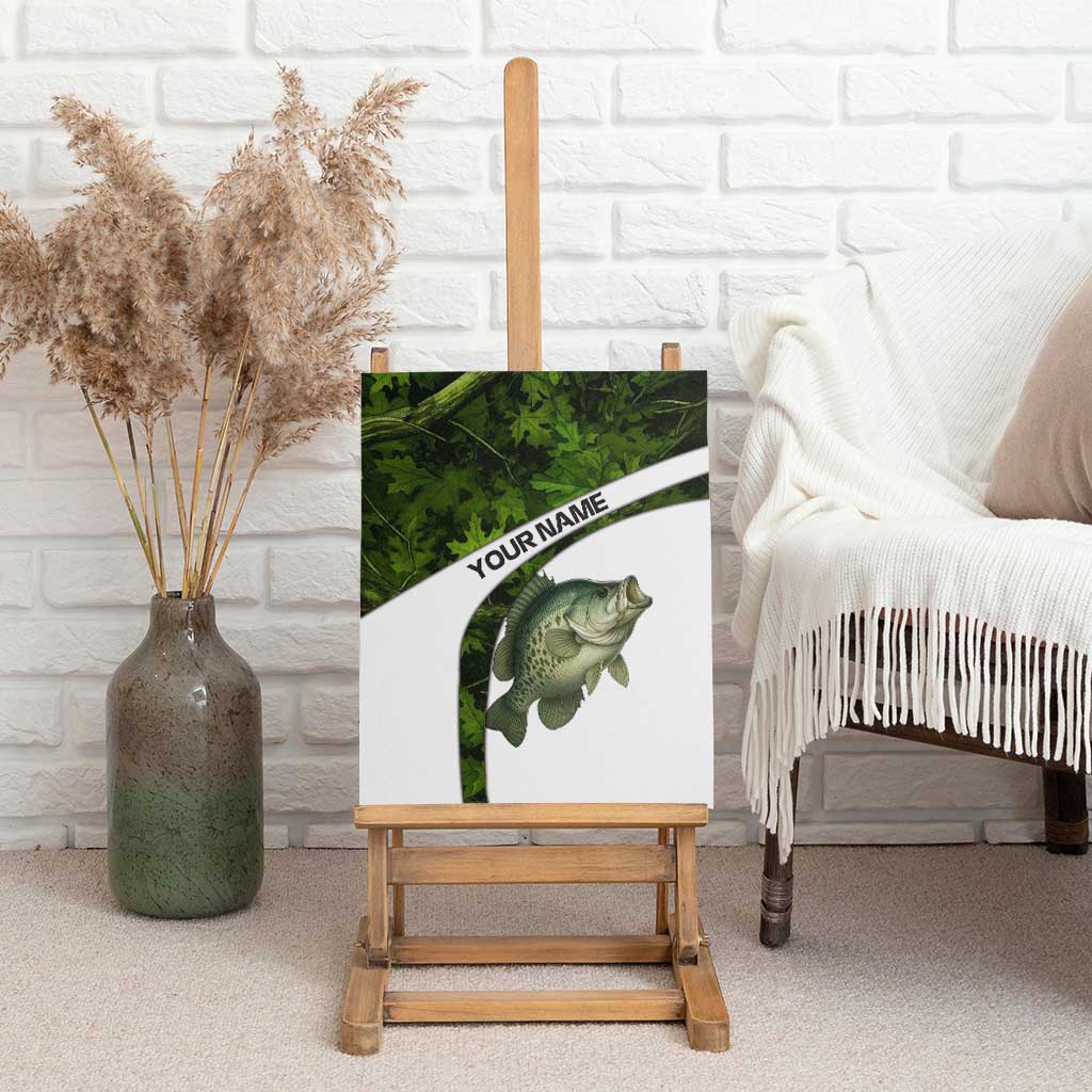 Crappie Fishing Green Camo Canvas Wall Art with Leaf Camouflage and Custom Name Design - Wonder Print Shop