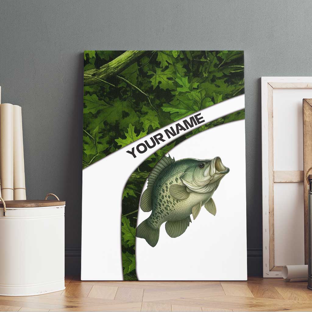 Crappie Fishing Green Camo Canvas Wall Art with Leaf Camouflage and Custom Name Design - Wonder Print Shop