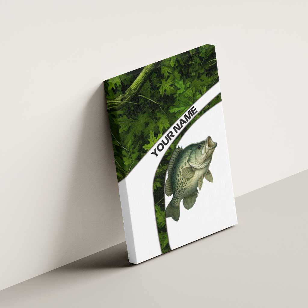 Crappie Fishing Green Camo Canvas Wall Art with Leaf Camouflage and Custom Name Design - Wonder Print Shop