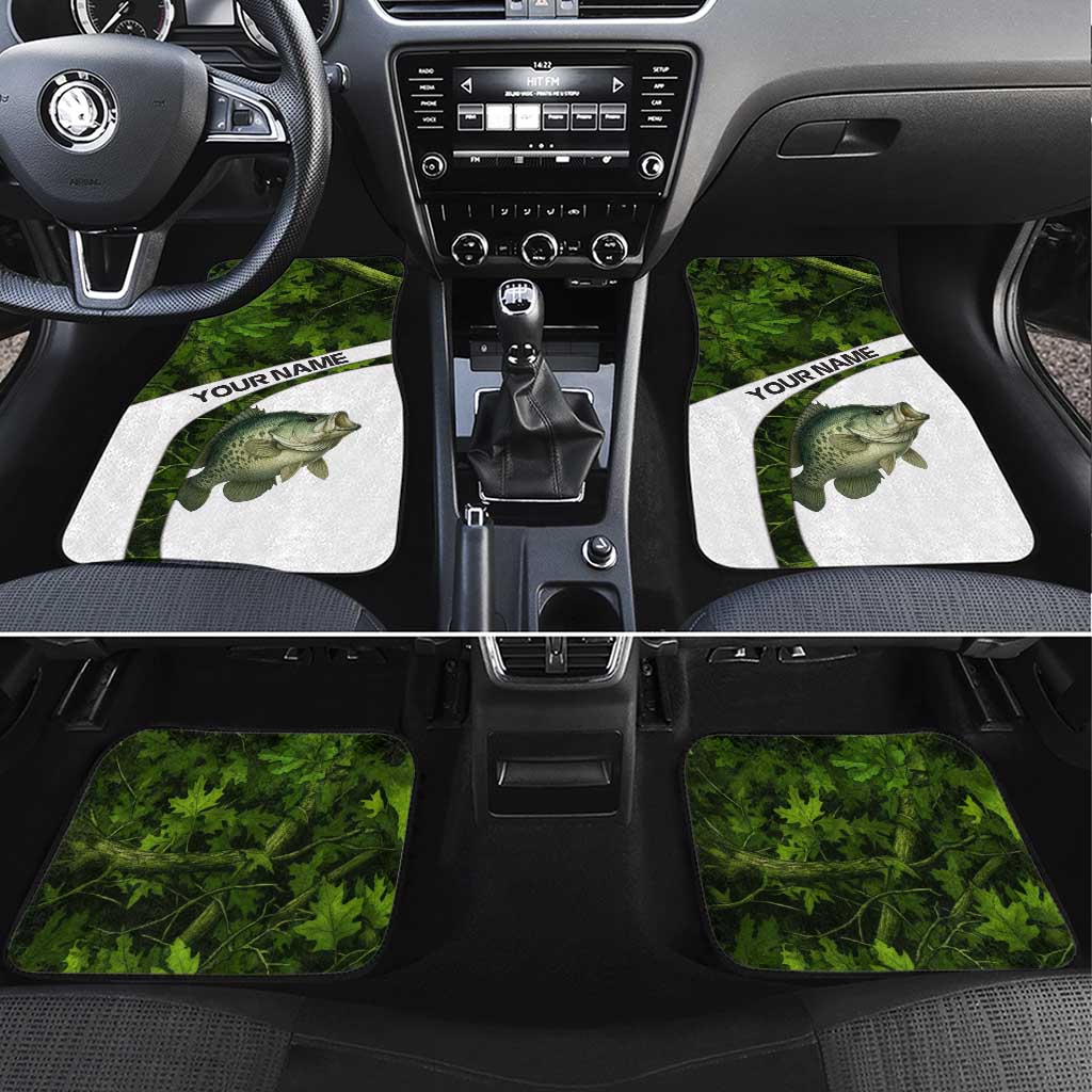 Crappie Fishing Green Camo Car Mats with Leaf Camouflage and Custom Name Design - Wonder Print Shop