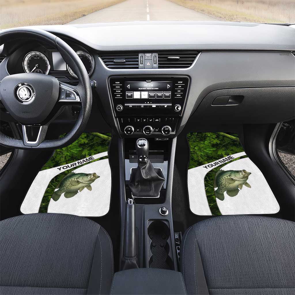 Crappie Fishing Green Camo Car Mats with Leaf Camouflage and Custom Name Design - Wonder Print Shop