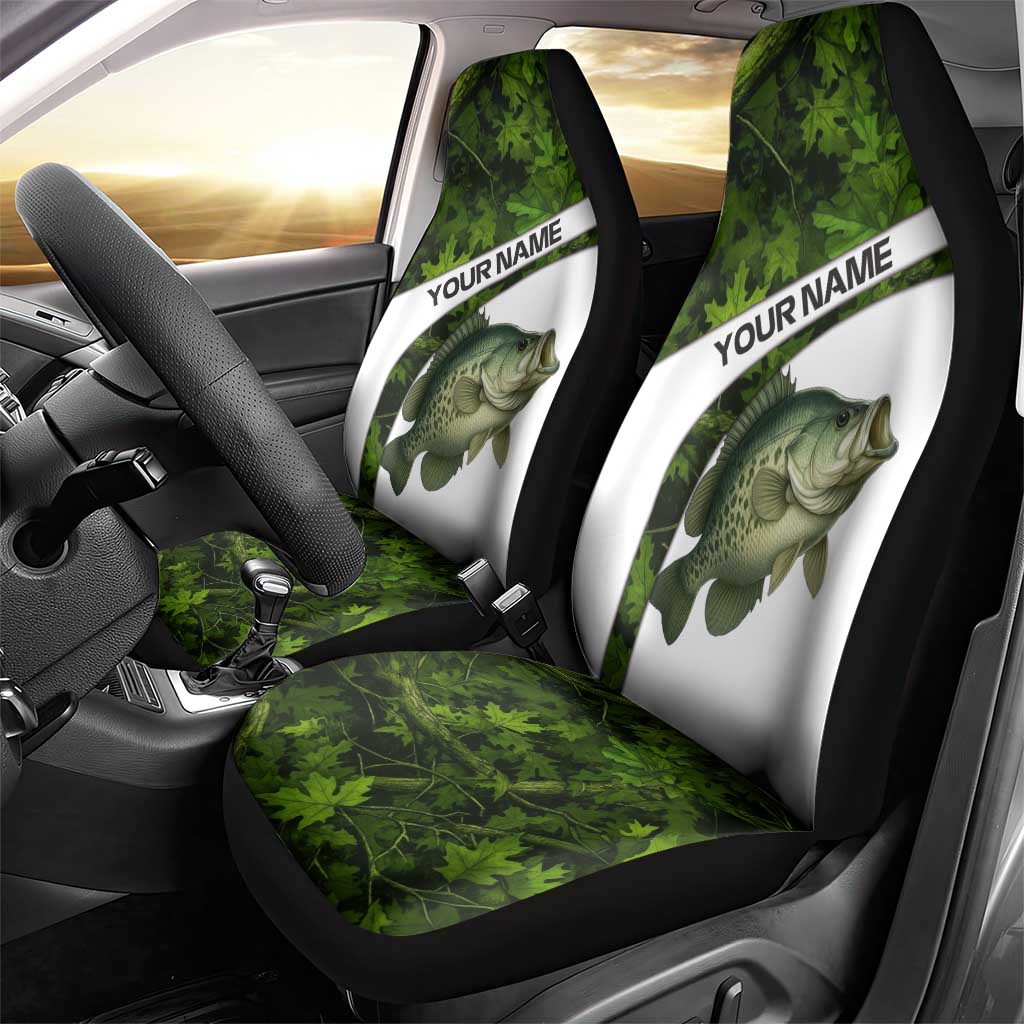 Crappie Fishing Green Camo Car Seat Cover with Leaf Camouflage and Custom Name Design - Wonder Print Shop