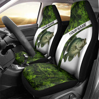 Crappie Fishing Green Camo Car Seat Cover with Leaf Camouflage and Custom Name Design - Wonder Print Shop