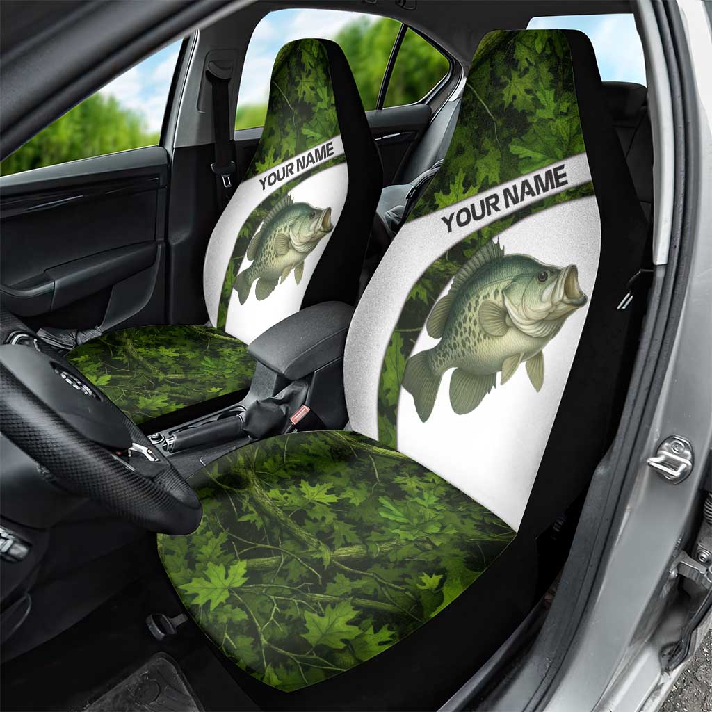 Crappie Fishing Green Camo Car Seat Cover with Leaf Camouflage and Custom Name Design - Wonder Print Shop