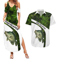 Crappie Fishing Green Camo Couples Matching Summer Maxi Dress and Hawaiian Shirt with Leaf Camouflage and Custom Name Design - Wonder Print Shop