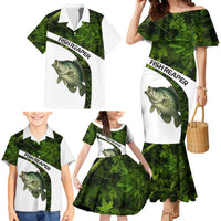 Crappie Fishing Green Camo Family Matching Mermaid Dress and Hawaiian Shirt with Leaf Camouflage and Custom Name Design - Wonder Print Shop