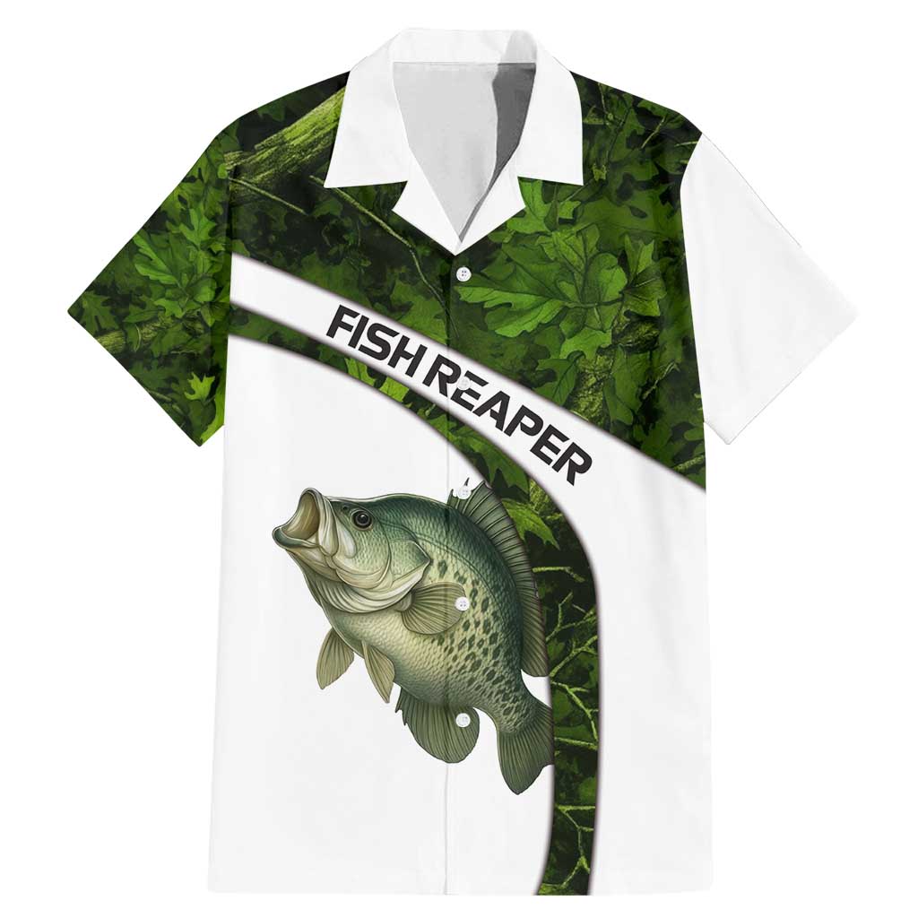 Crappie Fishing Green Camo Family Matching Mermaid Dress and Hawaiian Shirt with Leaf Camouflage and Custom Name Design - Wonder Print Shop