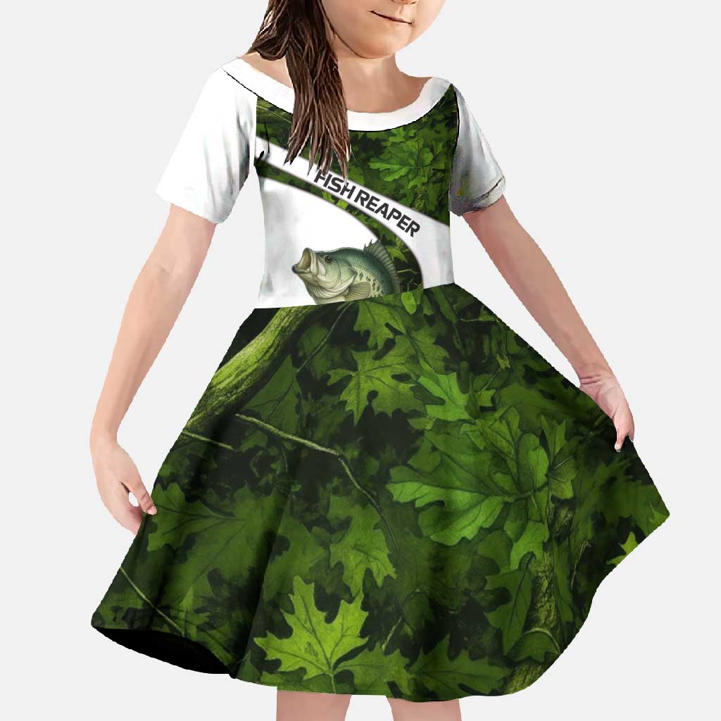 Crappie Fishing Green Camo Family Matching Off Shoulder Maxi Dress and Hawaiian Shirt with Leaf Camouflage and Custom Name Design - Wonder Print Shop