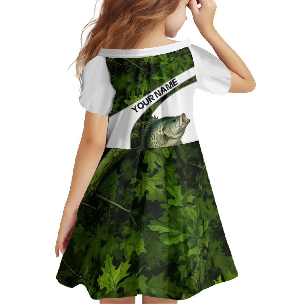 Crappie Fishing Green Camo Family Matching Off Shoulder Maxi Dress and Hawaiian Shirt with Leaf Camouflage and Custom Name Design - Wonder Print Shop