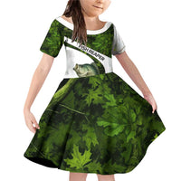 Crappie Fishing Green Camo Family Matching Off Shoulder Short Dress and Hawaiian Shirt with Leaf Camouflage and Custom Name Design - Wonder Print Shop