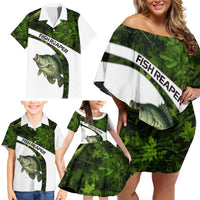 Crappie Fishing Green Camo Family Matching Off Shoulder Short Dress and Hawaiian Shirt with Leaf Camouflage and Custom Name Design - Wonder Print Shop