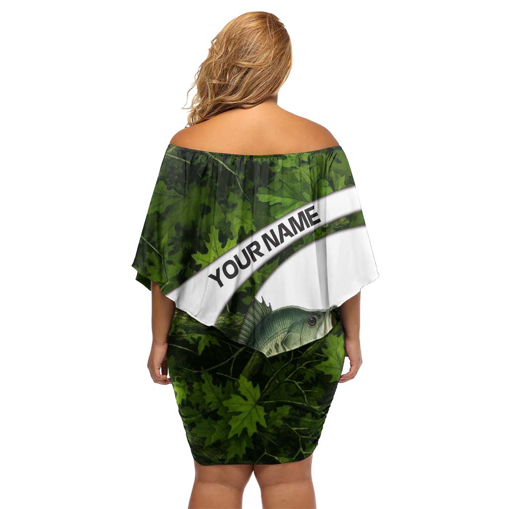 Crappie Fishing Green Camo Family Matching Off Shoulder Short Dress and Hawaiian Shirt with Leaf Camouflage and Custom Name Design - Wonder Print Shop