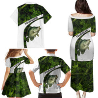 Crappie Fishing Green Camo Family Matching Puletasi and Hawaiian Shirt with Leaf Camouflage and Custom Name Design - Wonder Print Shop