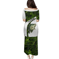 Crappie Fishing Green Camo Family Matching Puletasi and Hawaiian Shirt with Leaf Camouflage and Custom Name Design - Wonder Print Shop