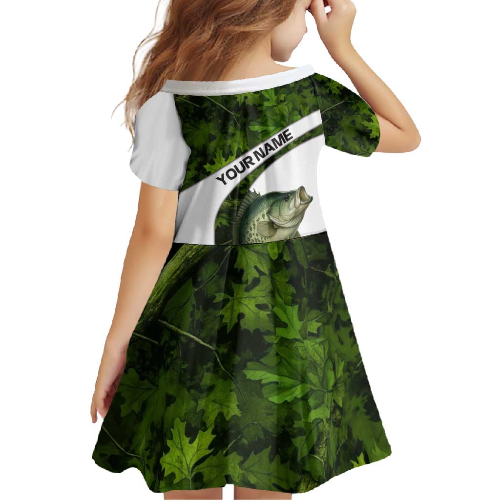 Crappie Fishing Green Camo Family Matching Short Sleeve Bodycon Dress and Hawaiian Shirt with Leaf Camouflage and Custom Name Design - Wonder Print Shop