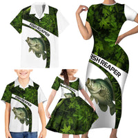 Crappie Fishing Green Camo Family Matching Short Sleeve Bodycon Dress and Hawaiian Shirt with Leaf Camouflage and Custom Name Design - Wonder Print Shop
