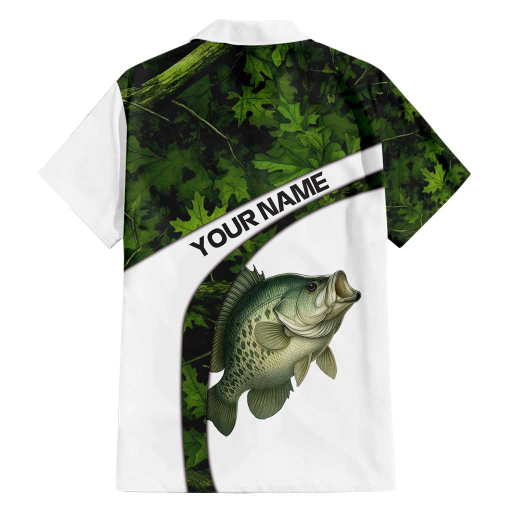 Crappie Fishing Green Camo Family Matching Short Sleeve Bodycon Dress and Hawaiian Shirt with Leaf Camouflage and Custom Name Design - Wonder Print Shop