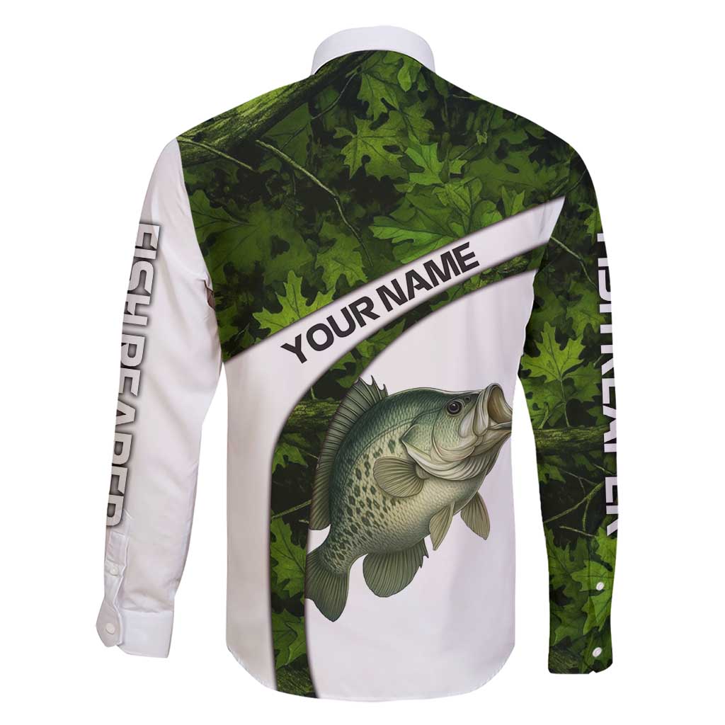 Crappie Fishing Green Camo Family Matching Short Sleeve Bodycon Dress and Hawaiian Shirt with Leaf Camouflage and Custom Name Design - Wonder Print Shop