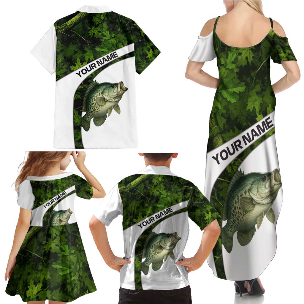 Crappie Fishing Green Camo Family Matching Summer Maxi Dress and Hawaiian Shirt with Leaf Camouflage and Custom Name Design - Wonder Print Shop