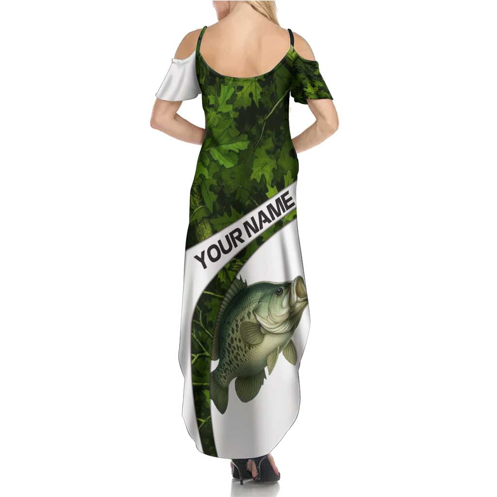 Crappie Fishing Green Camo Family Matching Summer Maxi Dress and Hawaiian Shirt with Leaf Camouflage and Custom Name Design - Wonder Print Shop